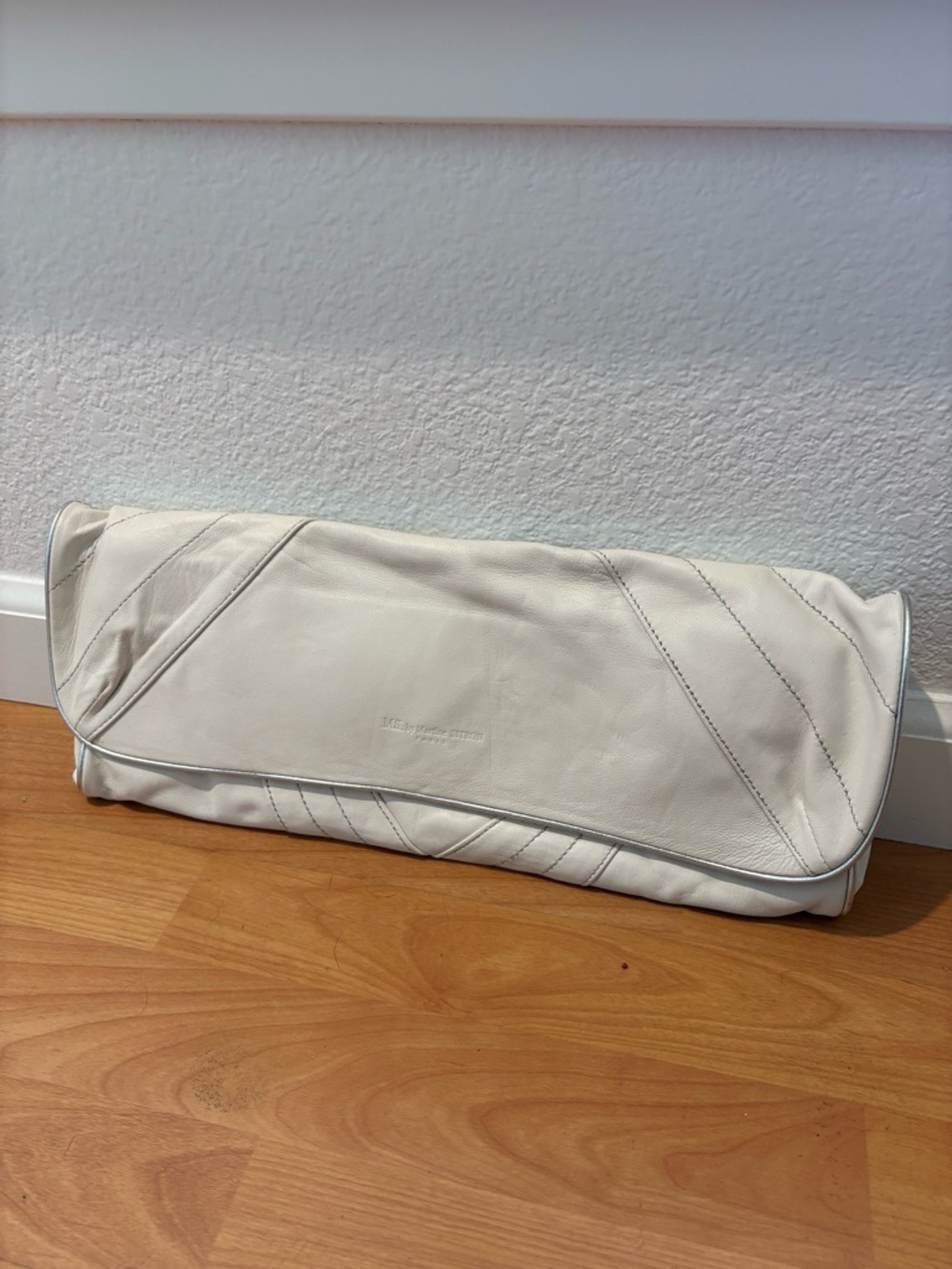 White Leather Clutch with Subtle Stitch Detailing